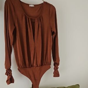Free People Brown Long Sleeve Bodysuit